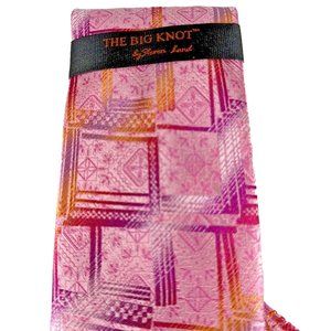 Steven Land The Big Knot Men's Tie & Hanky Pink Fuchsia Gold Silk 3.25" Wide